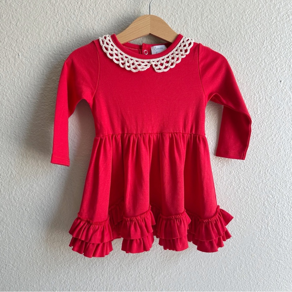 Lemon Loves Layette Red Crochet Collar Dress Baby Girl Size 12-18 Months